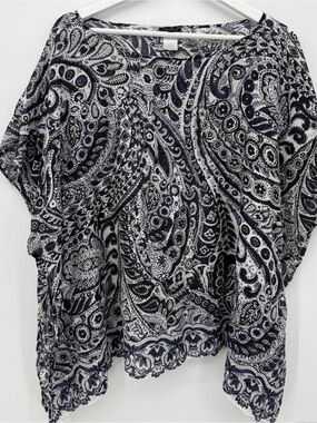 Talbots Poncho Women's Paisley Print Dolman sheer Top - Black & White Size Large
